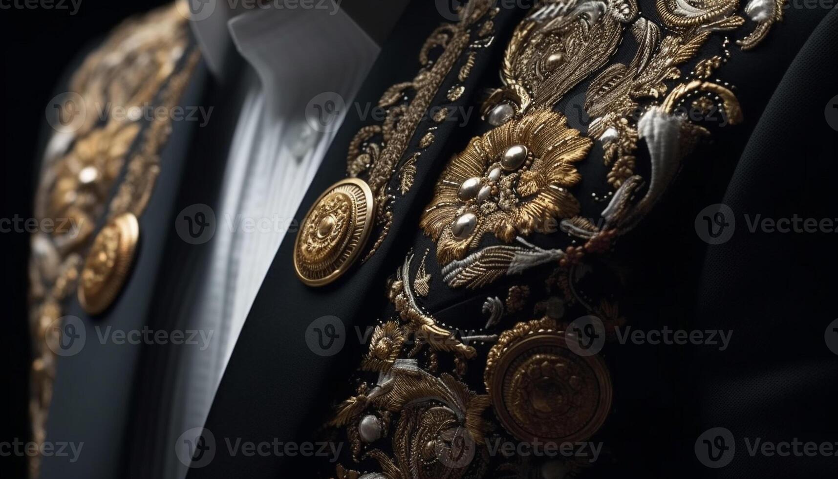 Elegant gold brooch, a traditional accessory for men wedding suits generated by AI photo