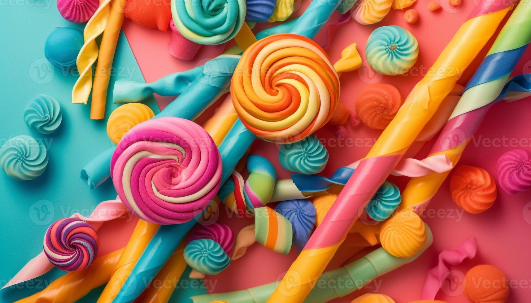 Colorful candy collection, perfect for a fun birthday party backdrop generated by AI photo