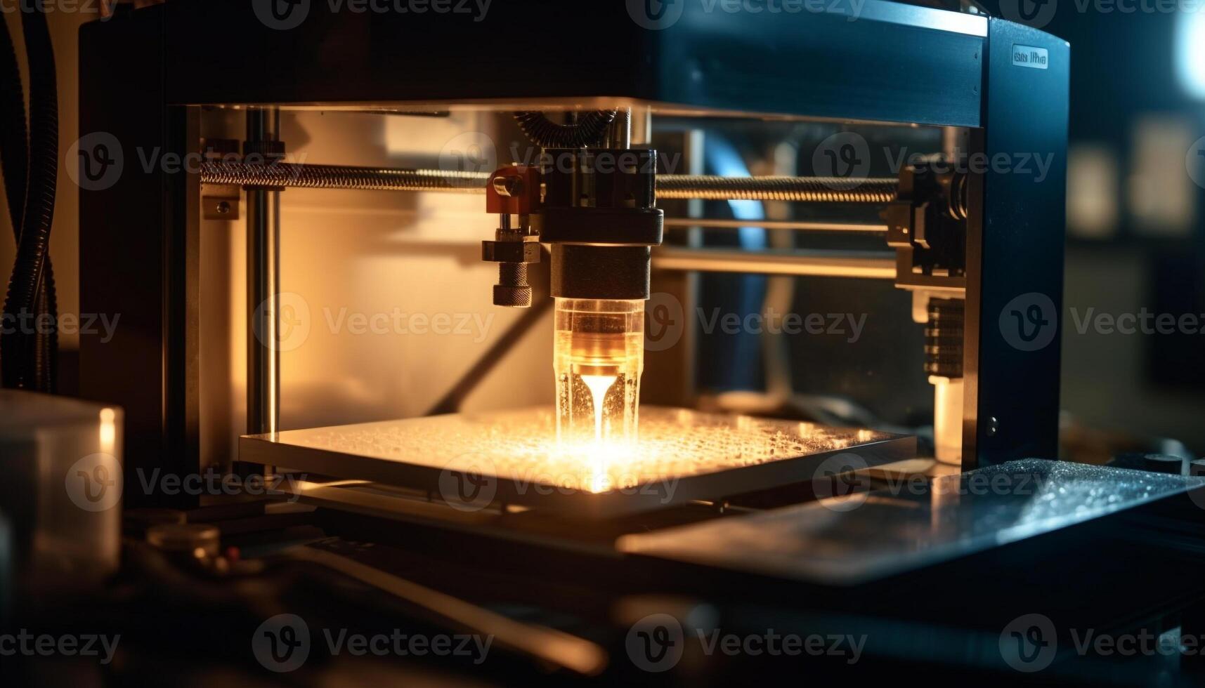 Precision robotic arm cutting metal with laser in industrial workshop generated by AI photo