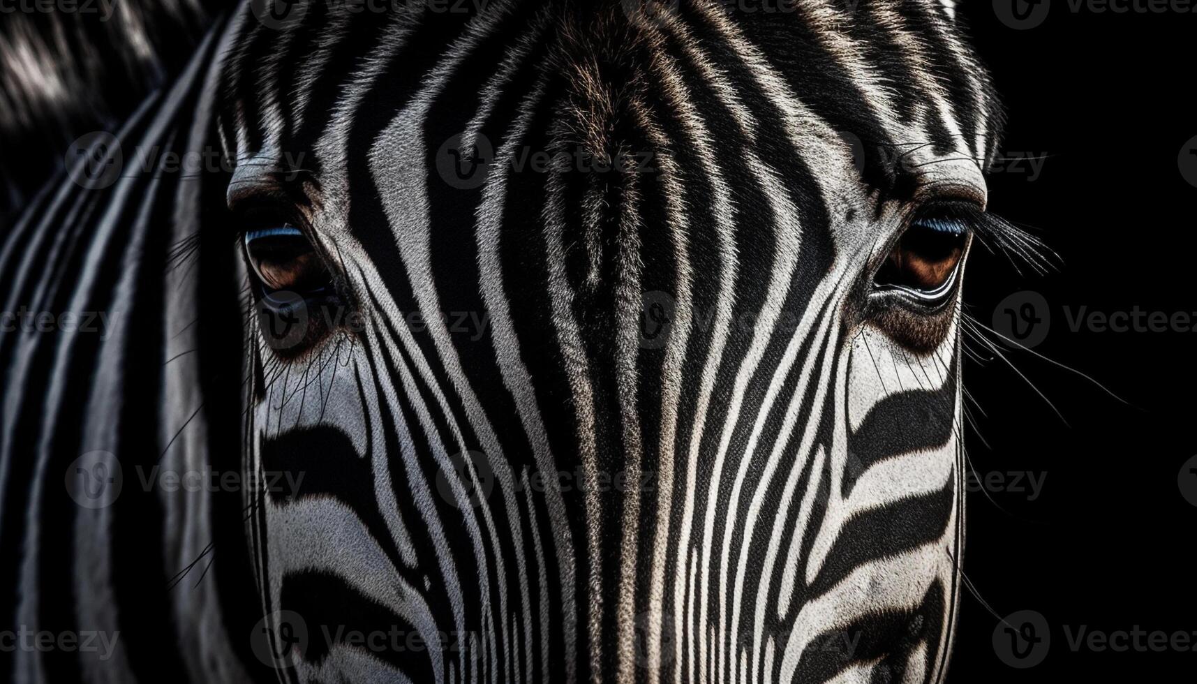 Zebra portrait in black and white, looking at camera generated by AI photo