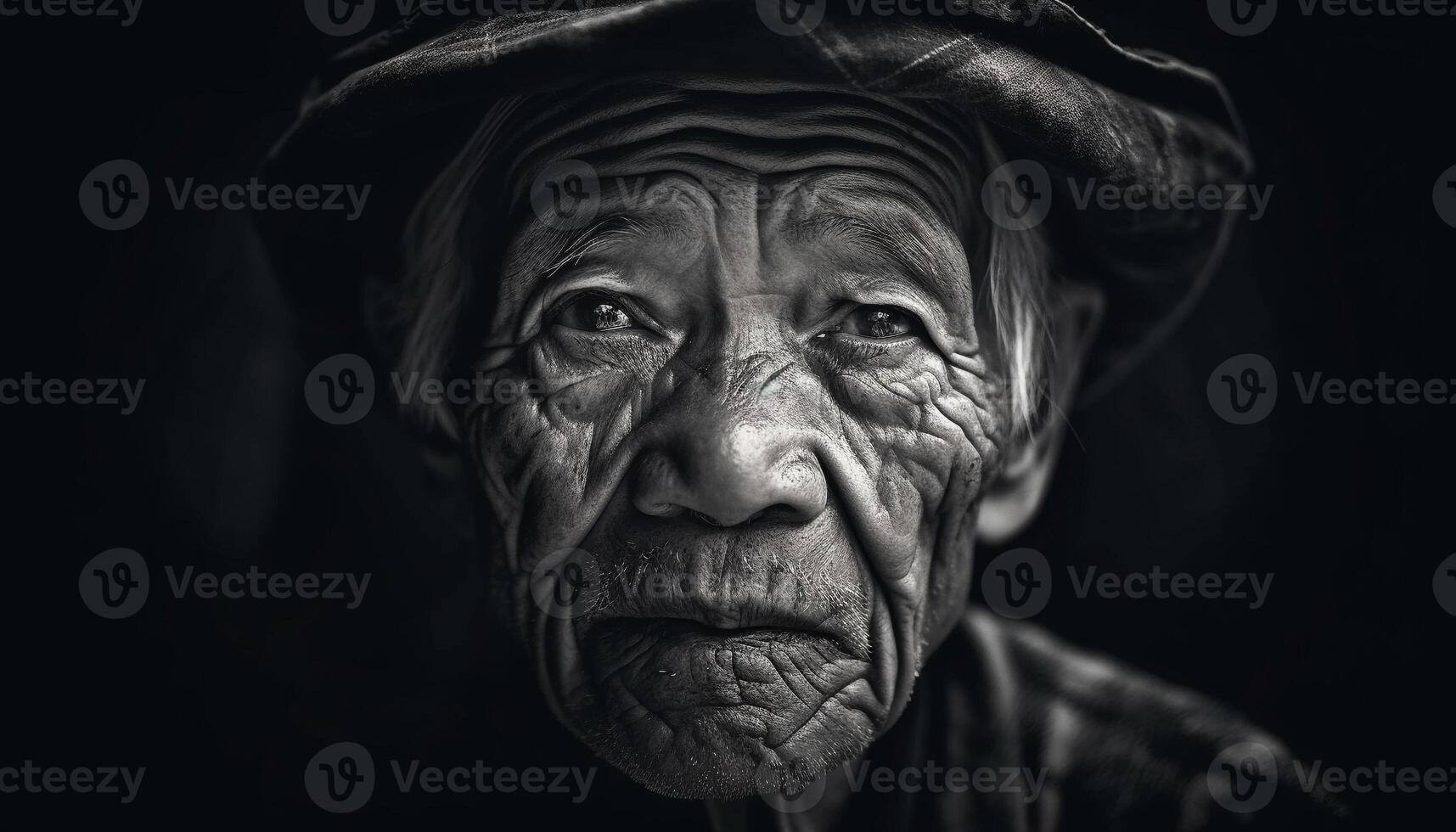 Indigenous culture statue, wrinkled human head, focus on foreground, headshot generated by AI photo