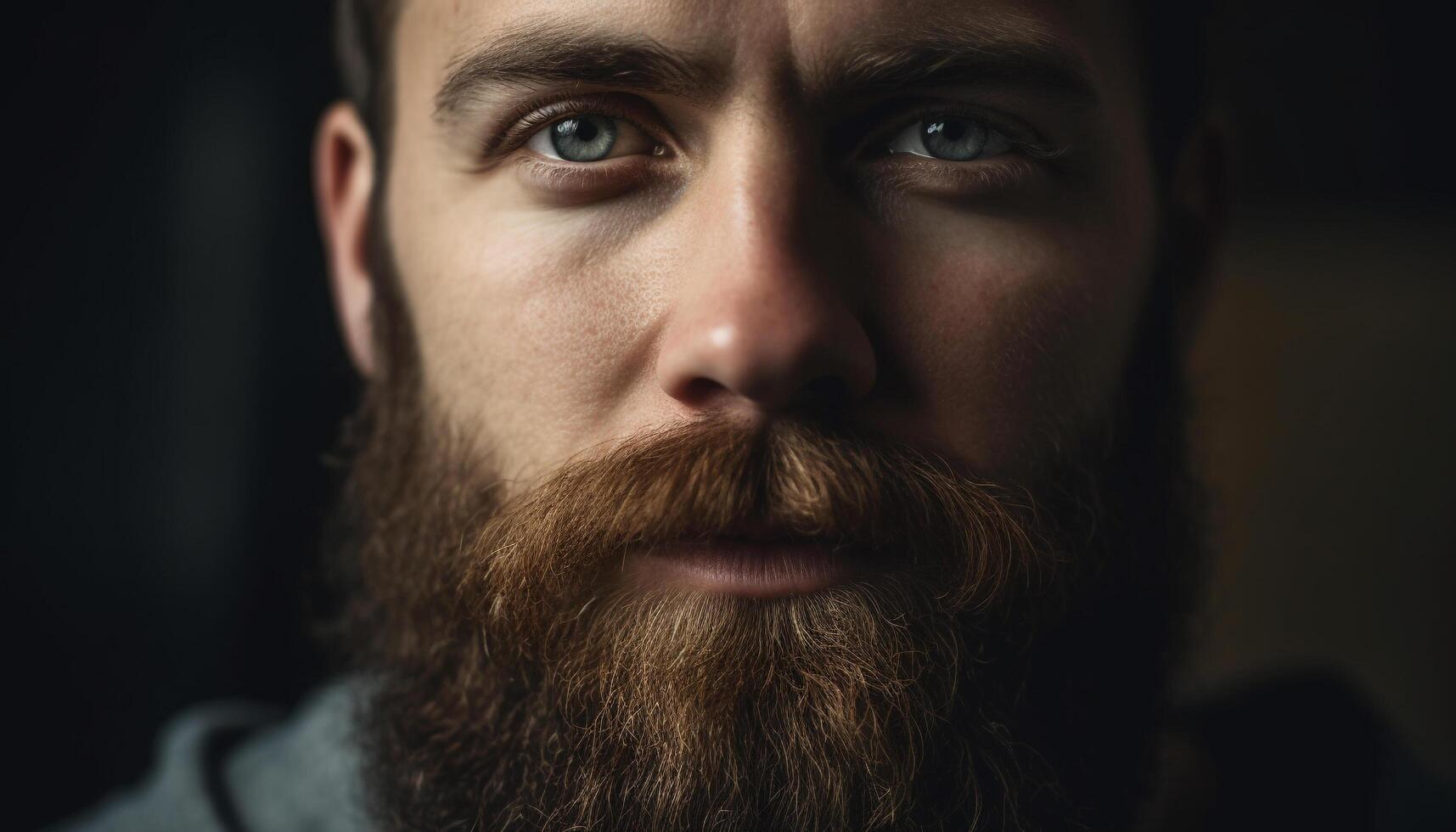 Serious young adult man with elegant beard looking at camera generated by AI photo