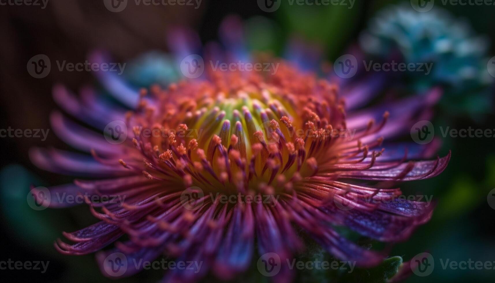 Vibrant purple wildflower showcases natural beauty in defocused meadow generated by AI photo