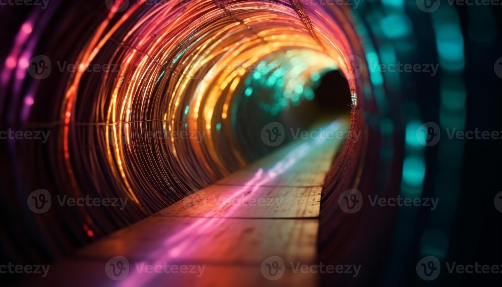 Futuristic underground tube with blurred motion and glowing blue lighting generated by AI photo