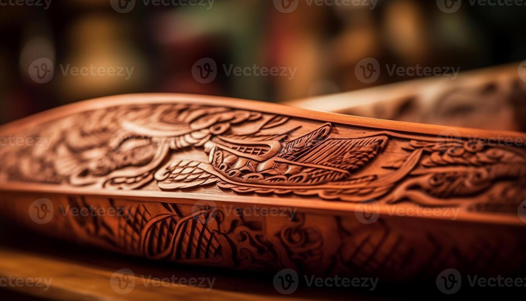 Ancient wood carving, ornate pattern, East Asian culture souvenir generated by AI photo