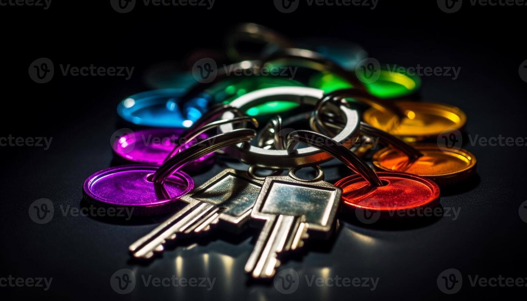 Shiny gold house key on black background symbolizes security and success generated by AI photo