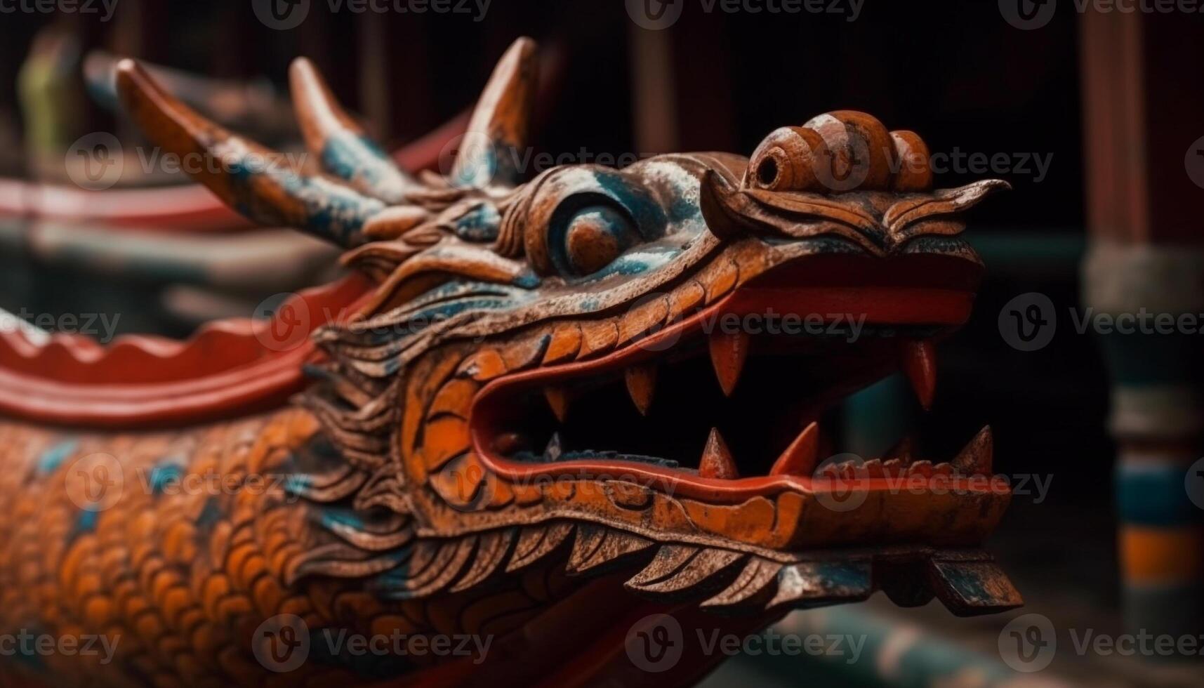 Ancient dragon sculpture, symbol of spirituality and Chinese culture generated by AI photo