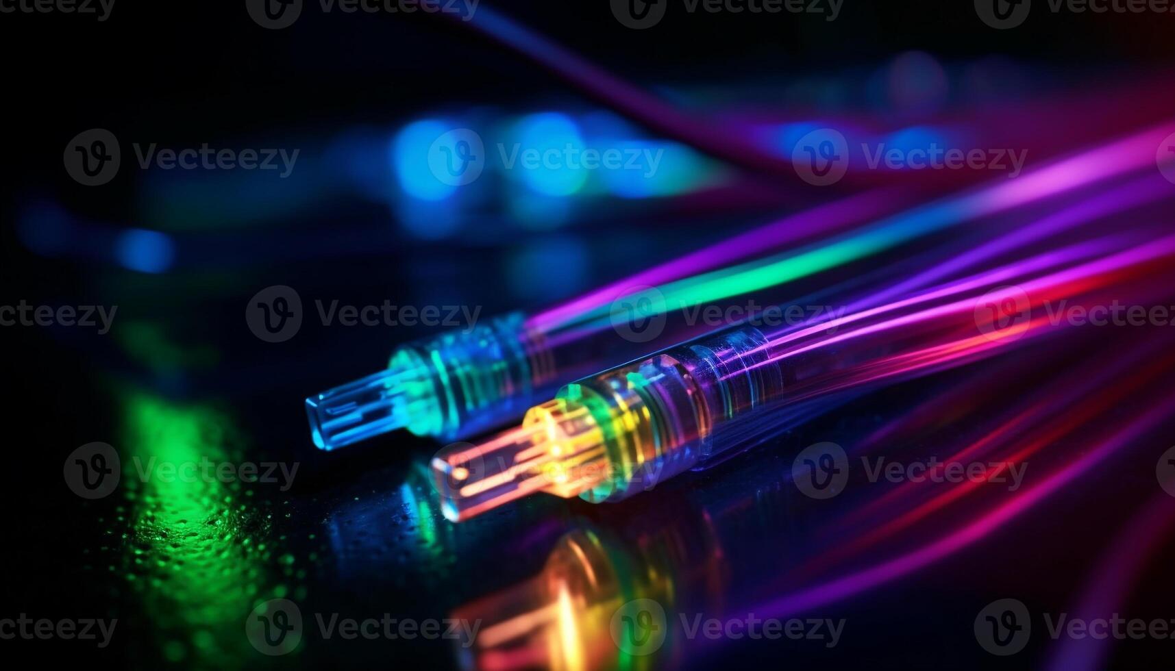 Glowing fiber optic cables connect global computer network for futuristic communication generated by AI photo