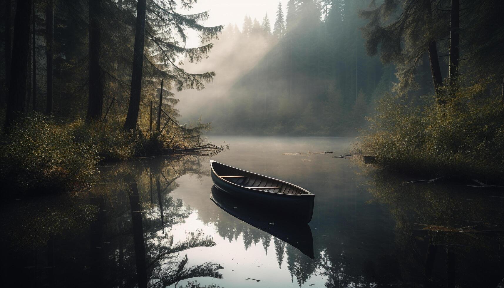 Tranquil scene of foggy forest reflects beauty in nature mystery generated by AI photo