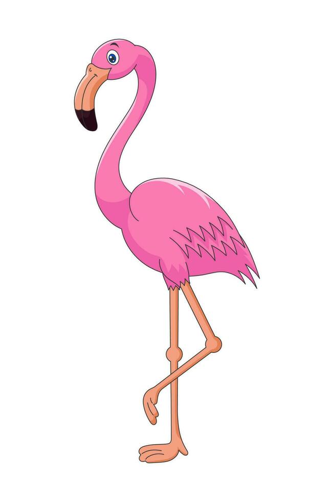 Cute cartoon pink flamingo. Drawing african baby wild exotic tropical bird. Kind smiling jungle safari flamingos. Creative graphic hand drawn print. Vector eps illustration