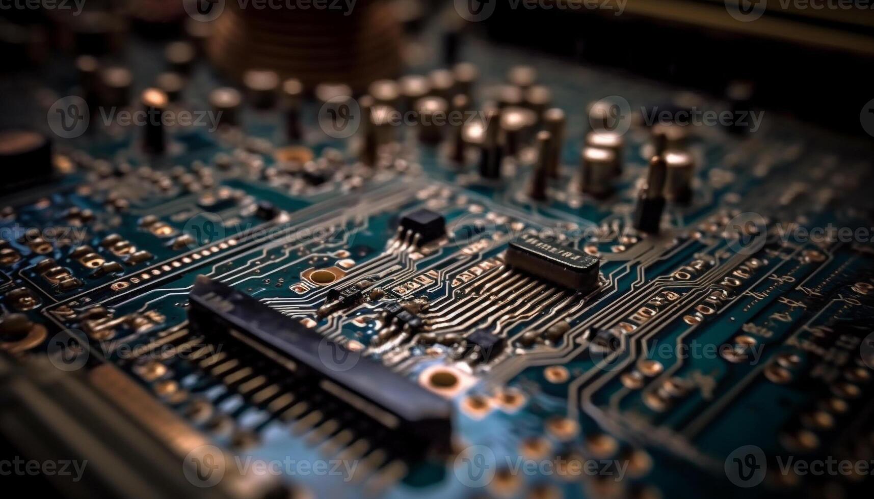 Complexity of computer chip circuit board, a marvel of engineering generated by AI photo