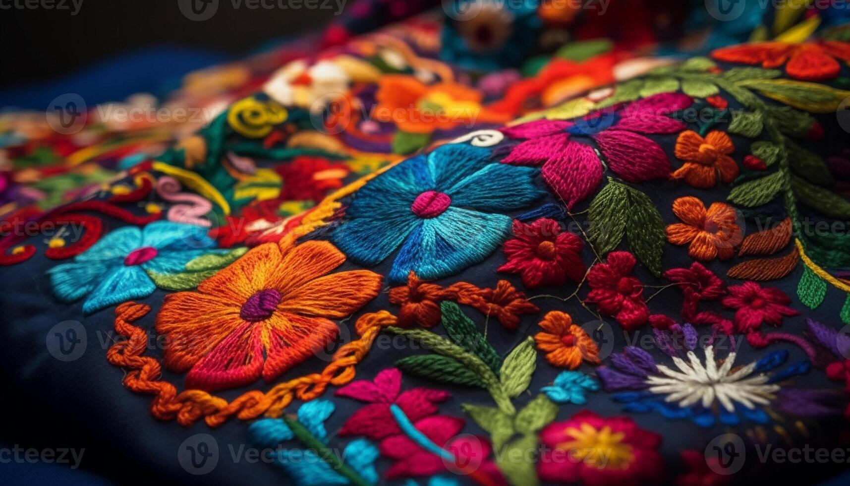 Vibrant textile industry showcases indigenous cultures with ornate embroidery and weaving generated by AI photo