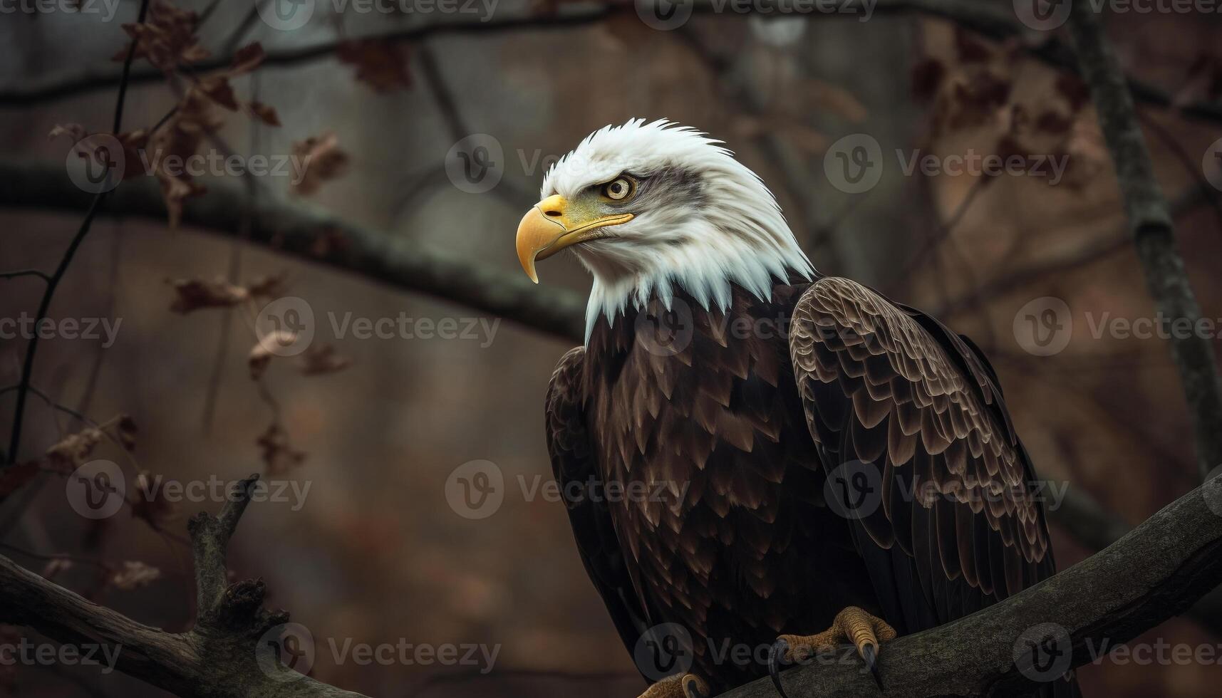 Majestic bird of prey perching on branch, talons in focus generated by AI photo
