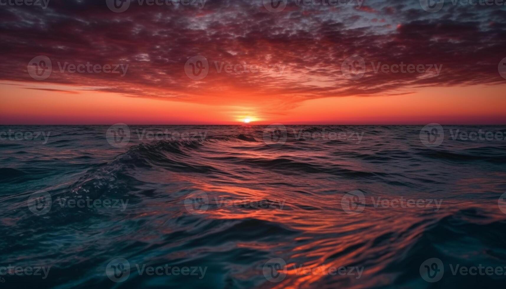 Sunset over tranquil seascape, nature beauty in abstract heaven generated by AI photo
