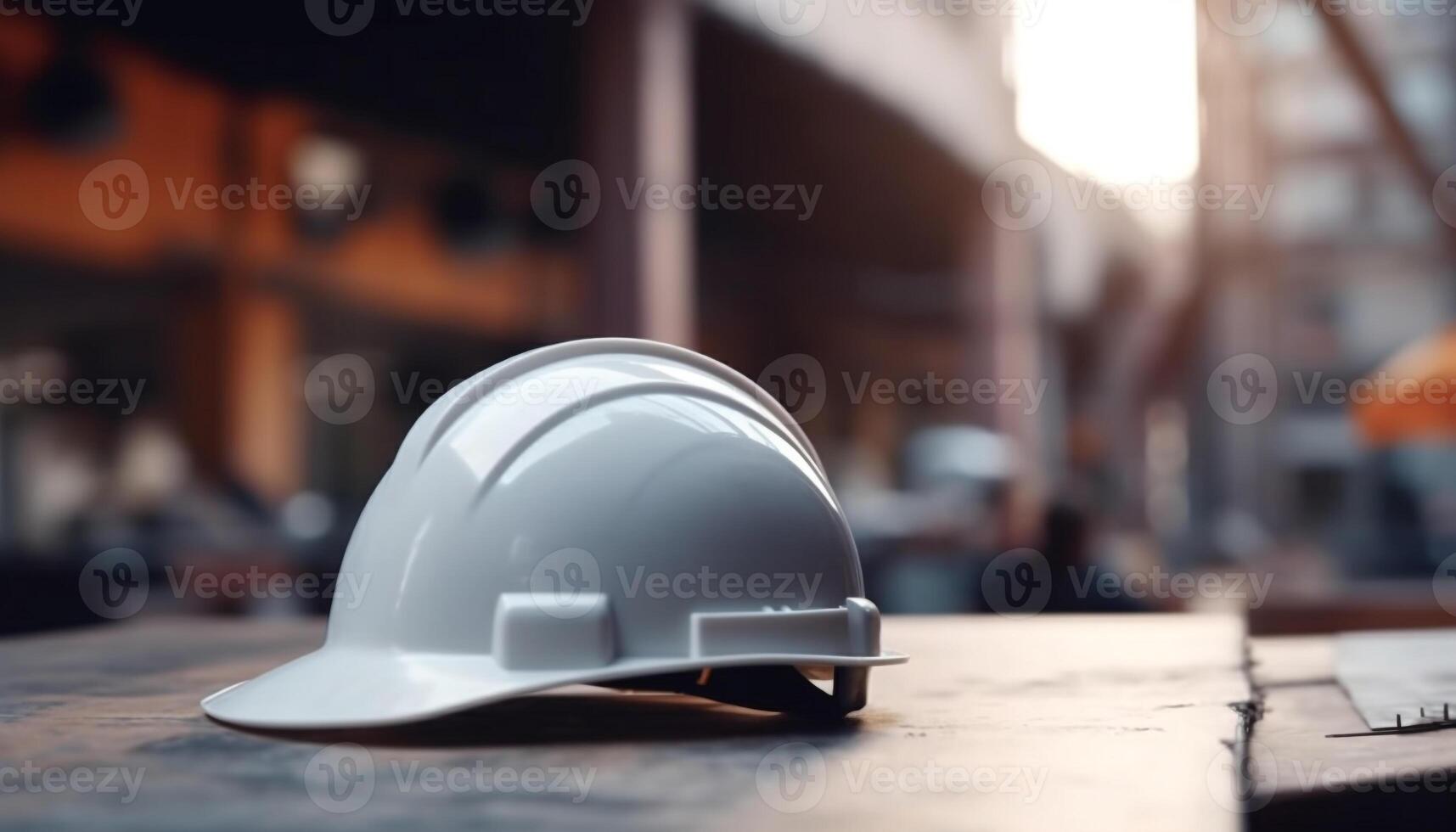 Construction worker wears hardhat for safety on building site outdoors generated by AI photo