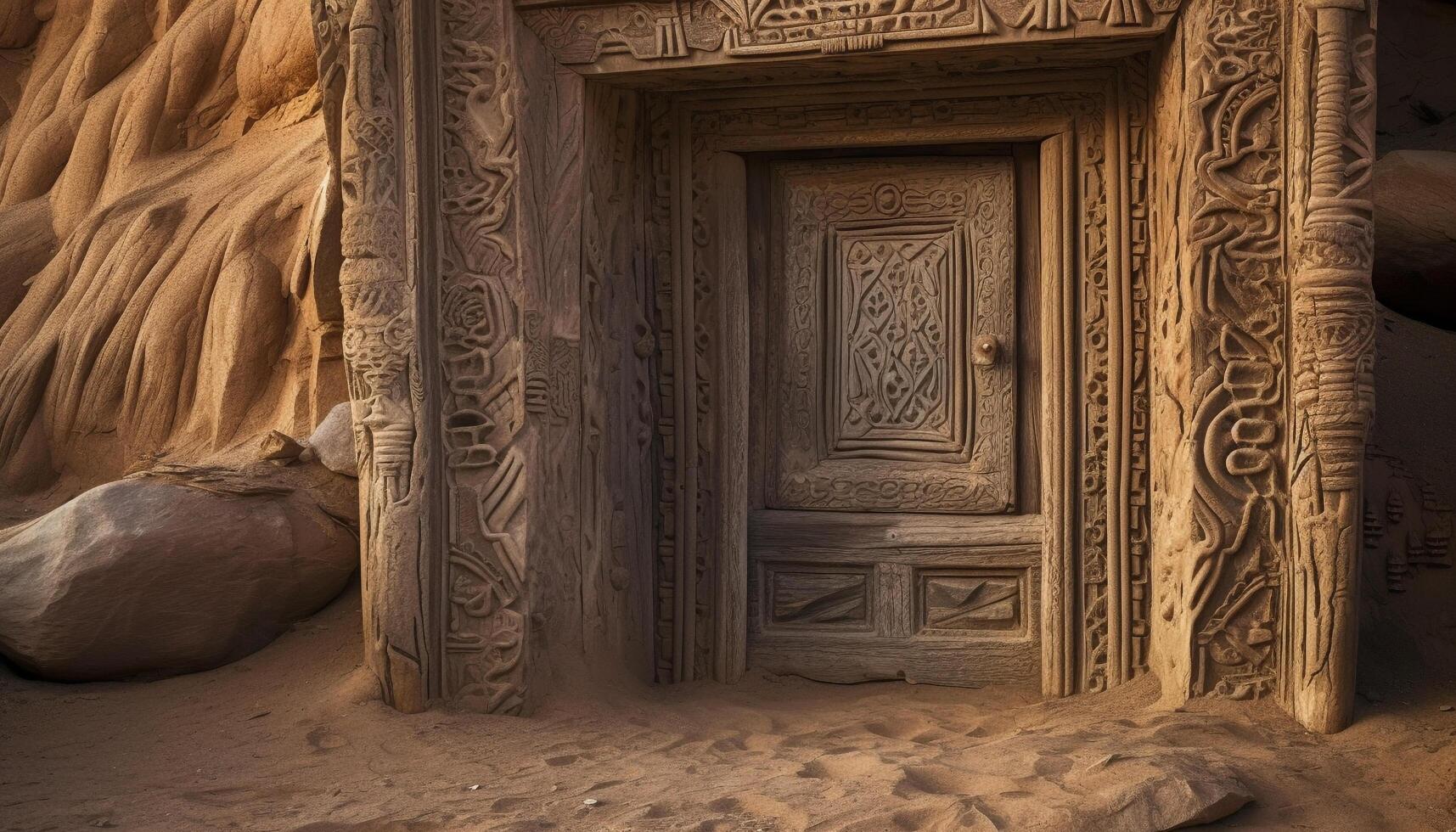 Ancient architecture and spirituality meet in this sandstone monument generated by AI photo