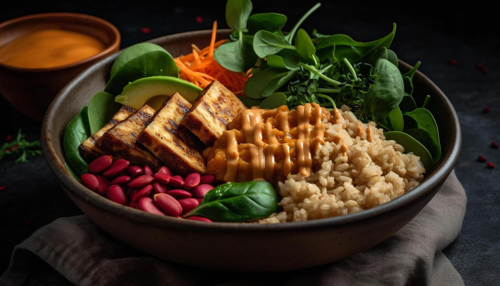 Grilled gourmet meat and vegetable plate, fresh and healthy meal generated by AI photo