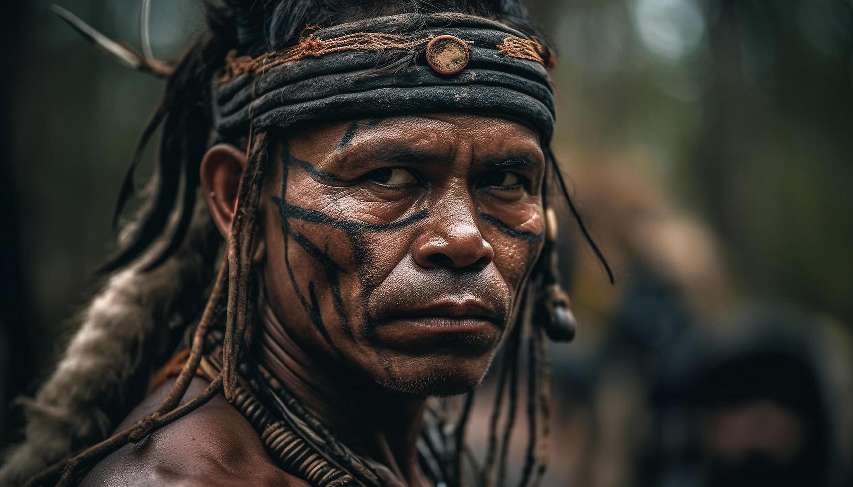 Indigenous cultures unite through traditional clothing and face paint generated by AI photo