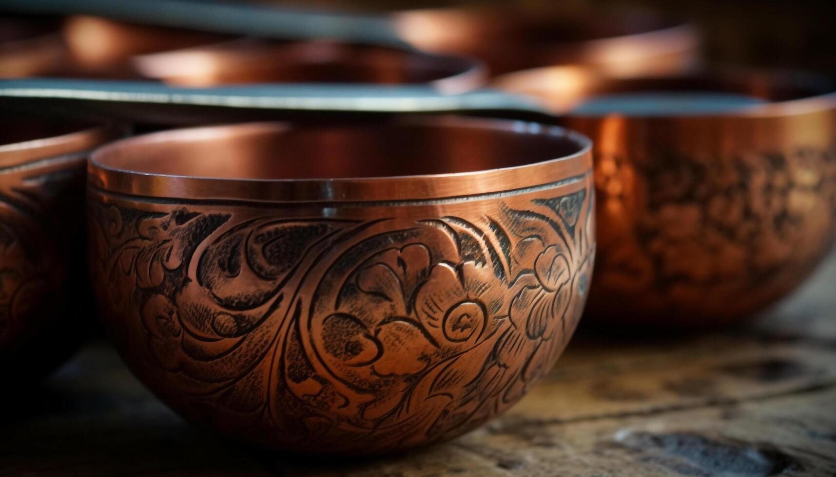 Earthenware vase with ornate pattern, a rustic antique souvenir generated by AI photo