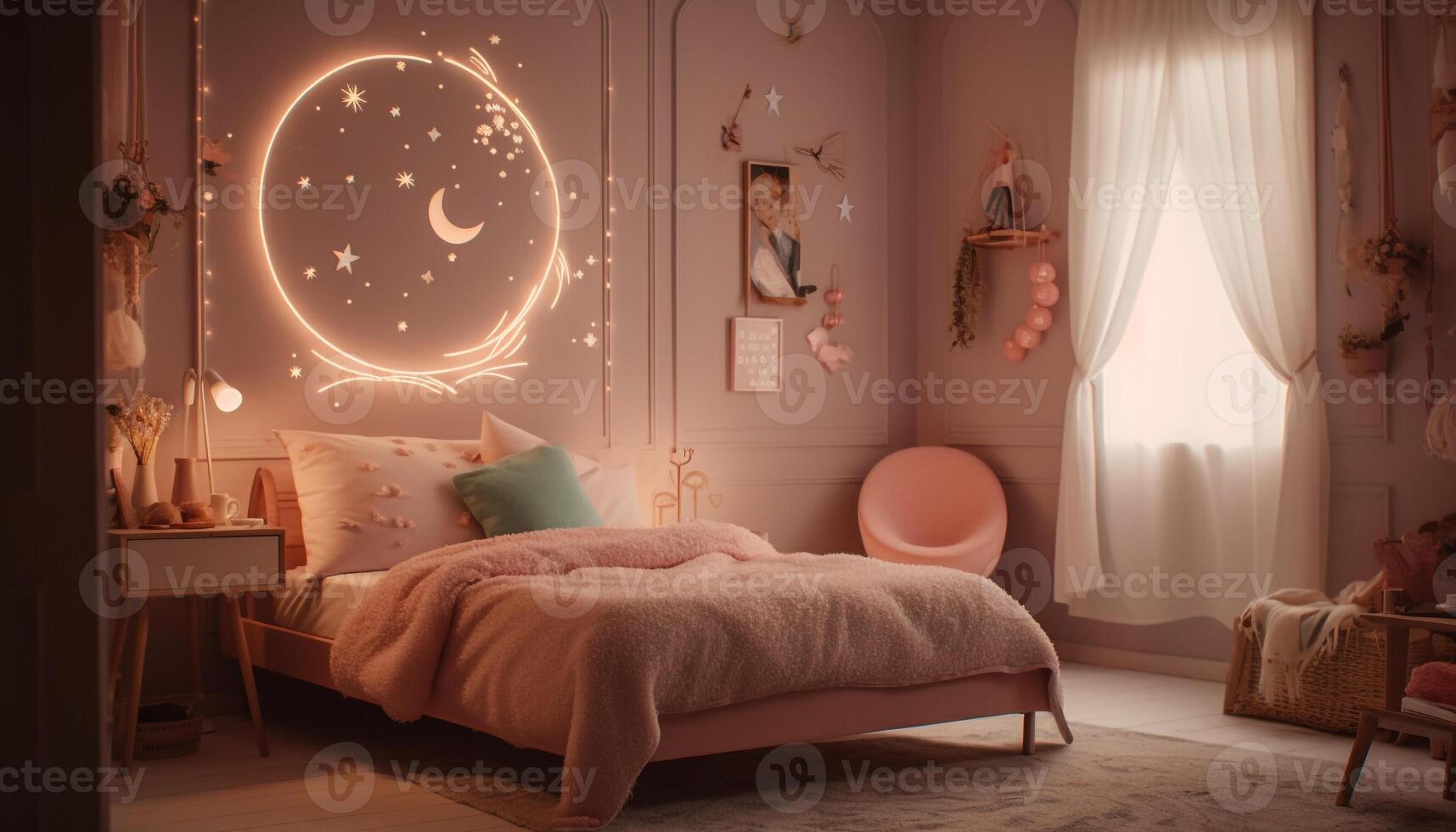 moderno lujo dormitorio con acogedor lecho y elegante decoración generado por ai foto