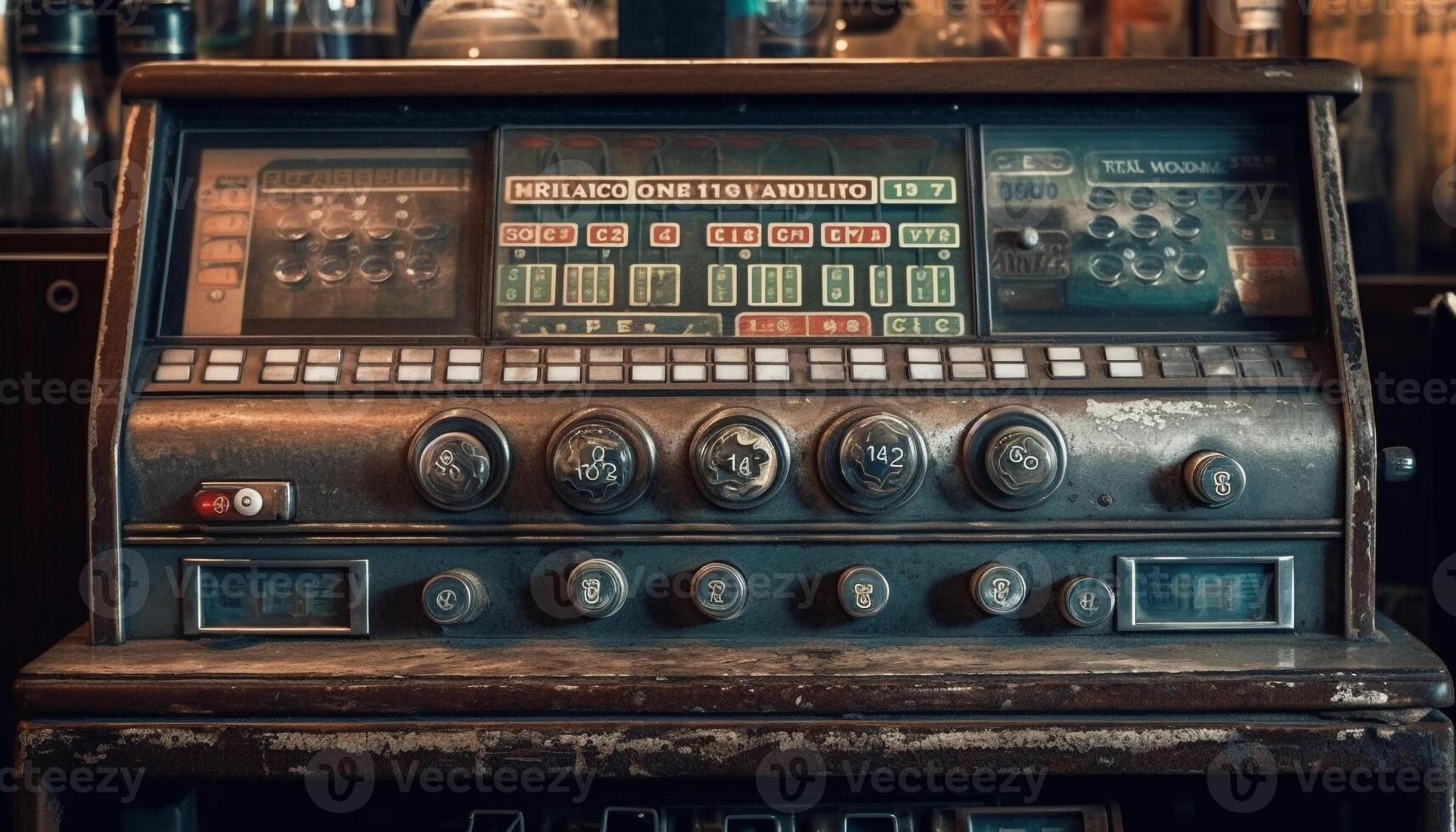 Antique knob controls old fashioned stereo equipment in nightclub broadcasting industry generated by AI photo