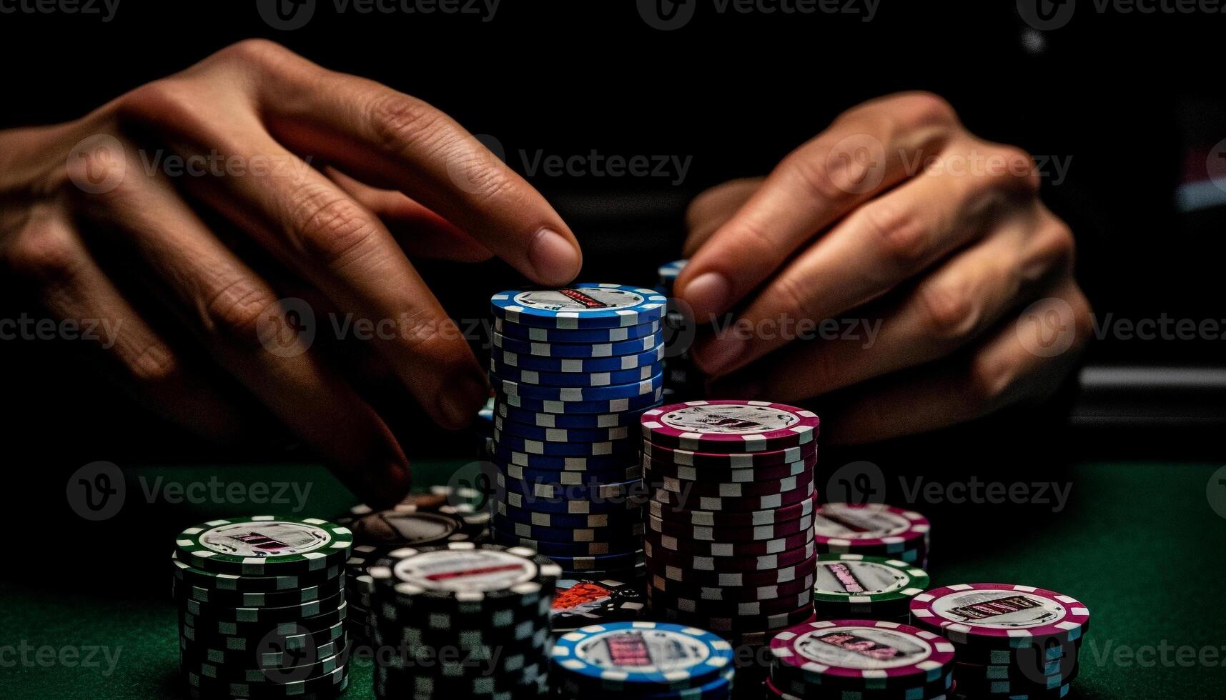 Men holding gambling chips make money playing poker at casino generated by AI photo