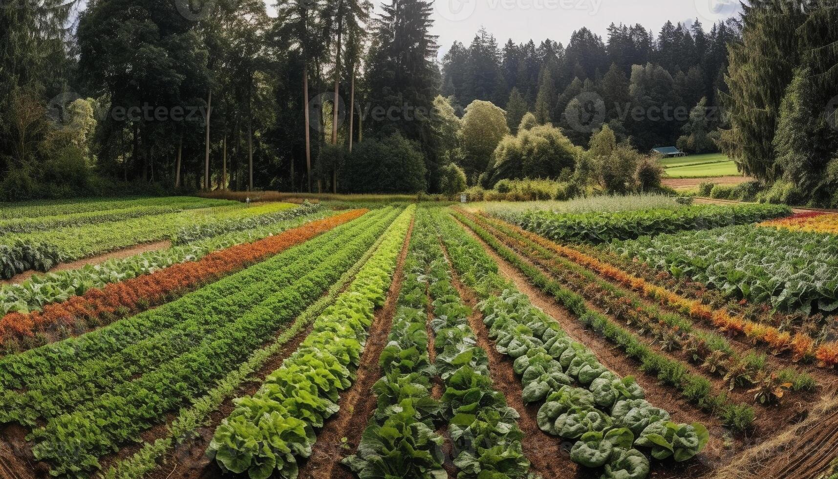 Fresh green plant growth in rural farm landscape outdoors generated by AI photo