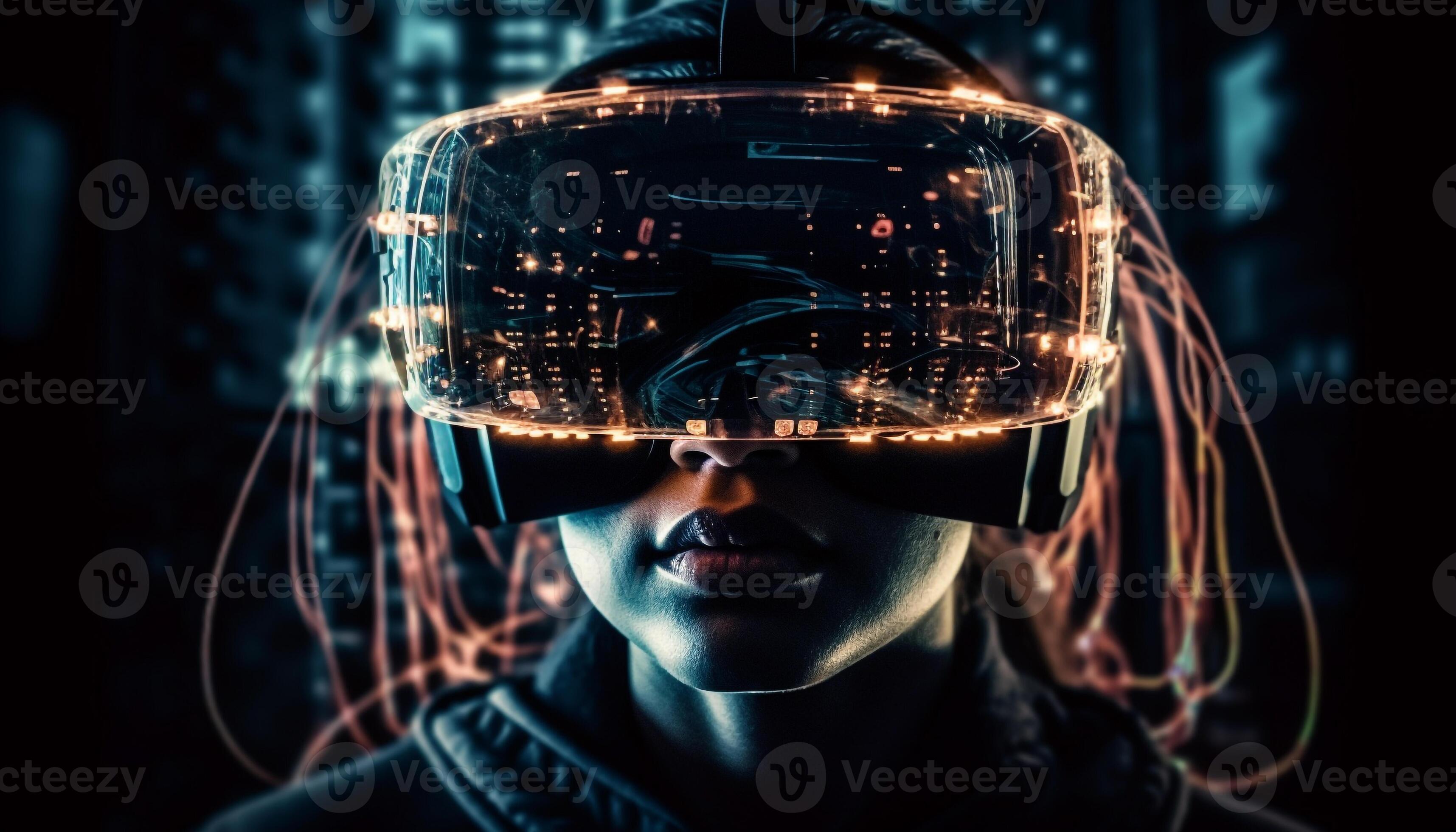 Futuristic virtual reality simulator one person, innovation, science