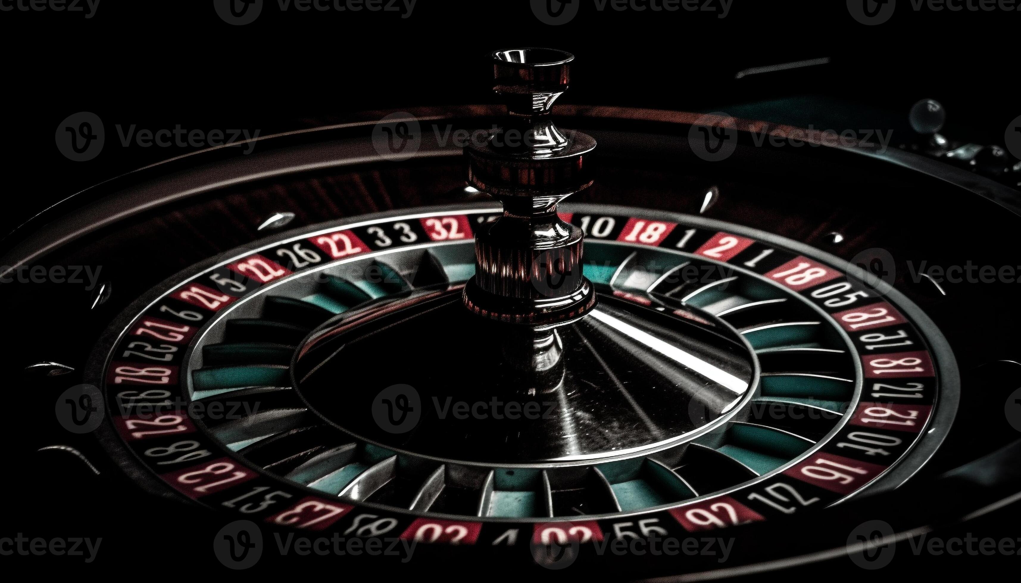Green roulette wheel spinning, chance for wealth and success generated