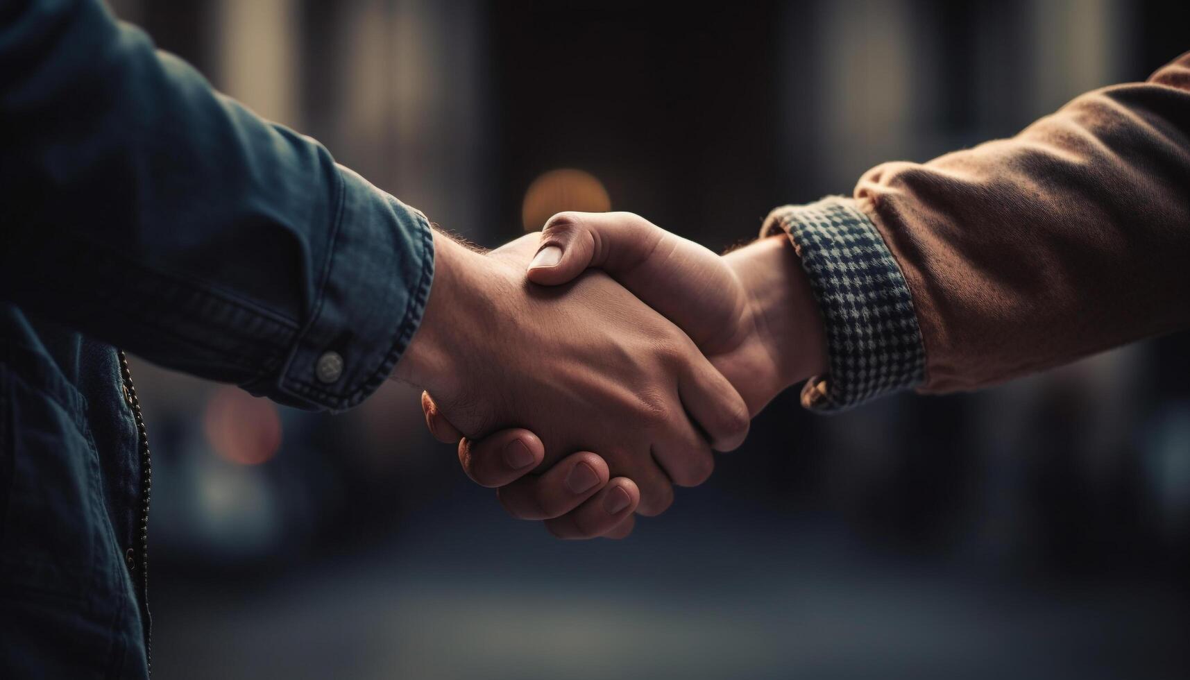 Successful business partnership formed through handshake and teamwork generated by AI photo