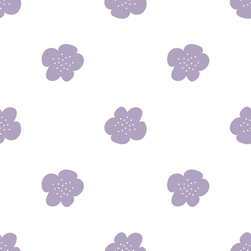 Floral seamless vector pattern with flowers. Spring flora. Simple hand-drawn kids style. Pretty ditsy for fabric, textile, wallpaper. Digital paper in white background