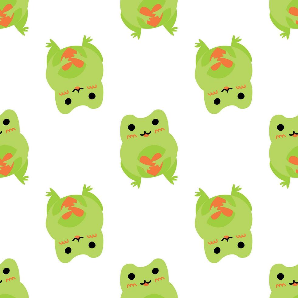 Cute cartoon frogs. Enamored green toads. Vector animal characters seamless pattern of amphibian toad drawing.Childish design for baby clothes, bedding, textiles.