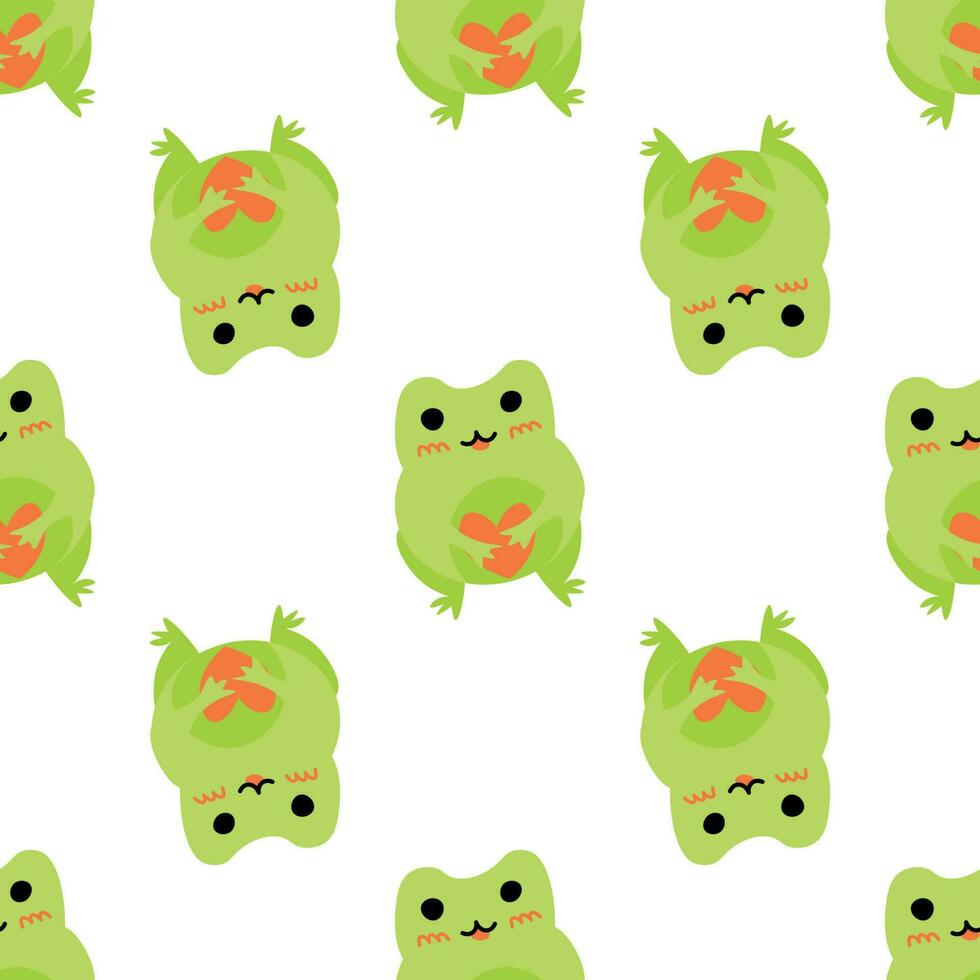 Cute cartoon frogs. Enamored green toads. Vector animal characters seamless pattern of amphibian toad drawing.Childish design for baby clothes, bedding, textiles.