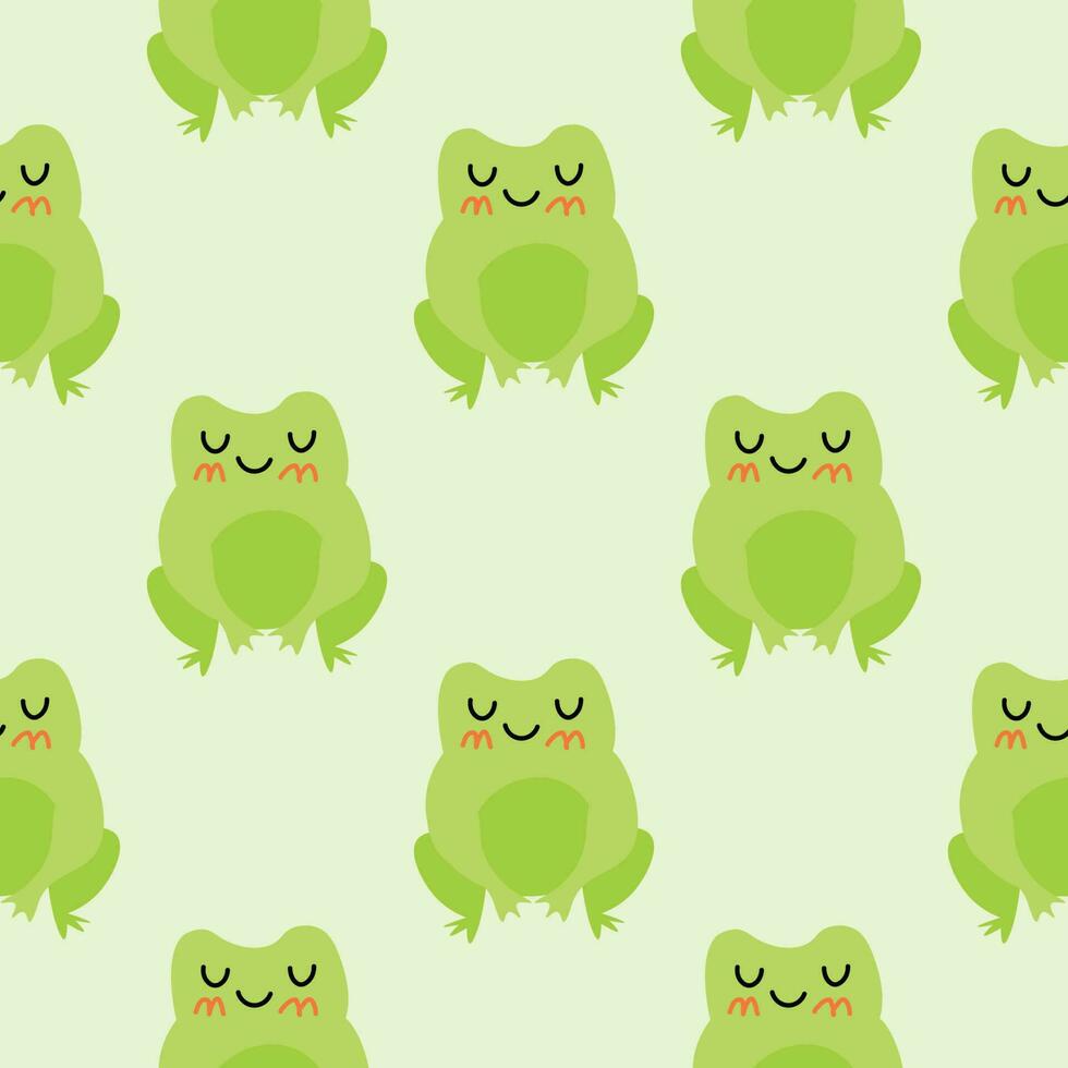 Cute cartoon frogs. Enamored green toads. Vector animal characters seamless pattern of amphibian toad drawing.Childish design for baby clothes, bedding, textiles.