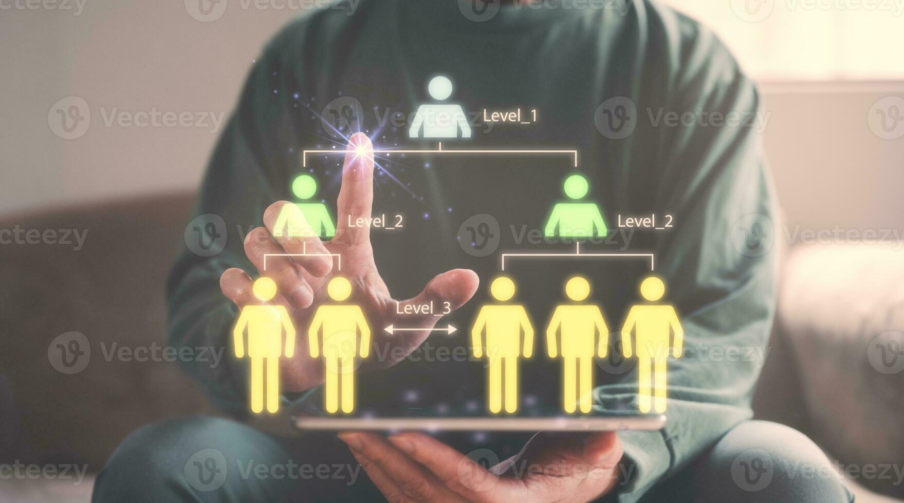 Human resource management and recruitment employment business concept, teamwork power, man holding tablet show diagram teamwork is power in organisation to success in business goals, working together photo