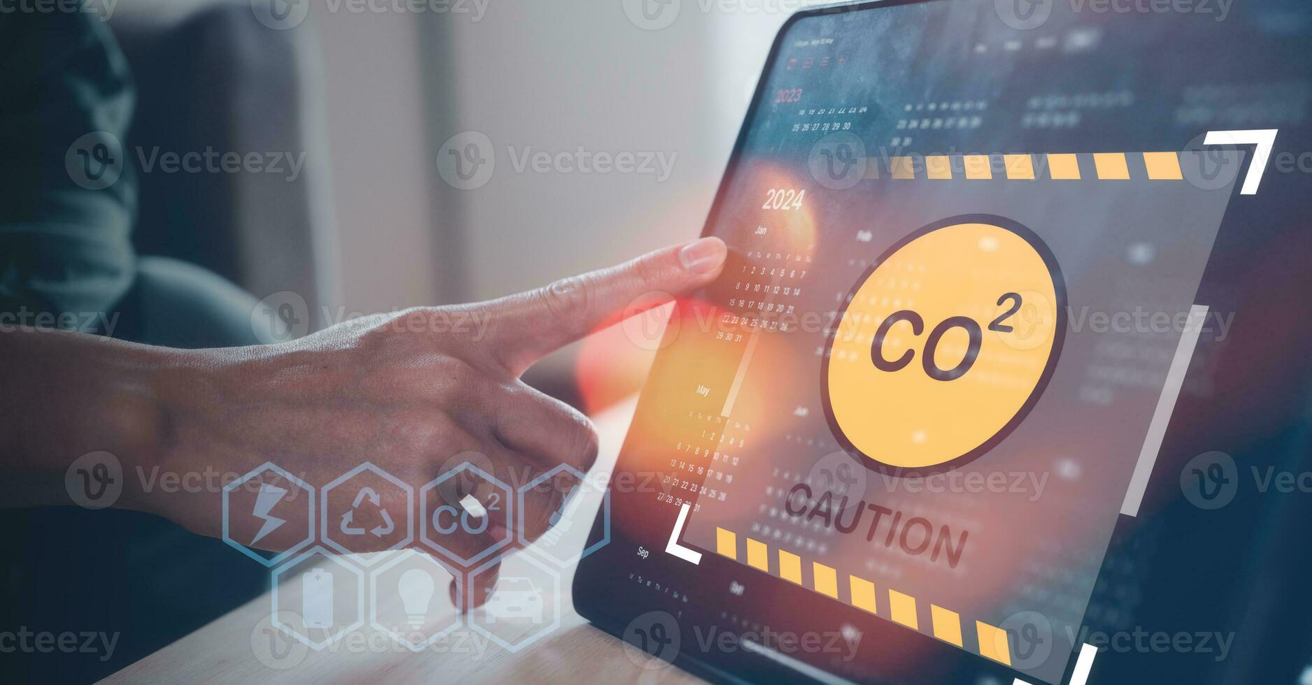 Reduce CO2 emission 2024 concept.Sustainable development and green business based on renewable energy. save earth stop climate change and global warming. project, earth day, business and environment photo