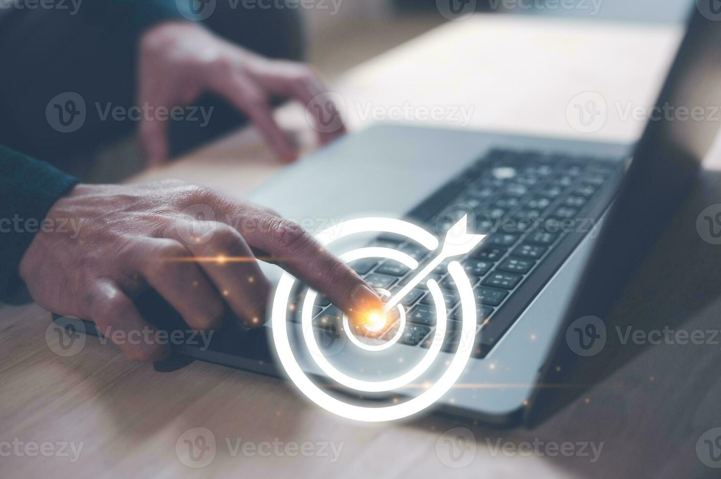 business plan targeting and strategy concept, businessman hit enter keyboard button to finall business plans, start up business growth increasing sale and profits photo