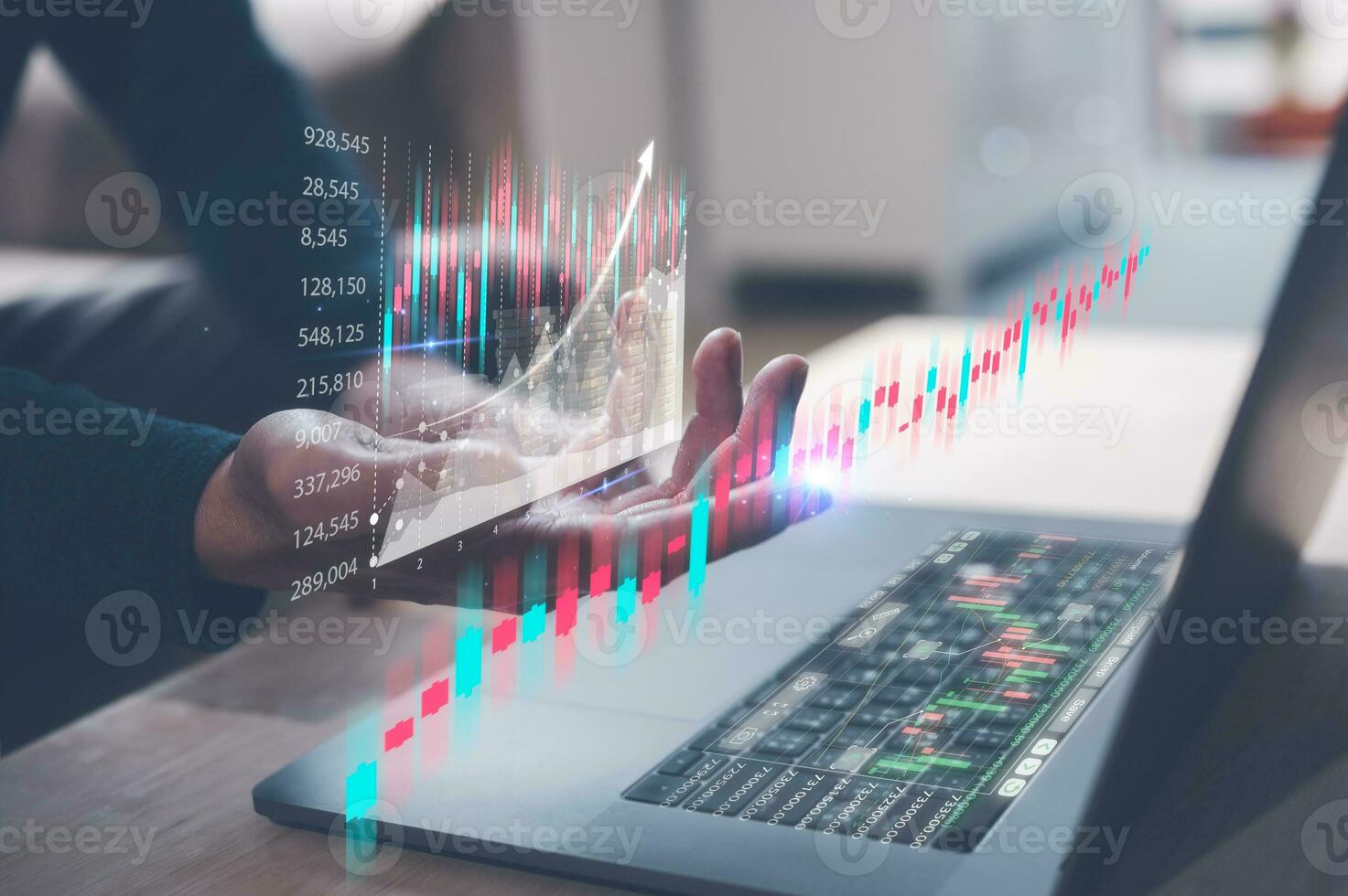 financial investment concept, businessman working on computer tablet  with virtual trading graph in concept of investment business growth and marketing photo