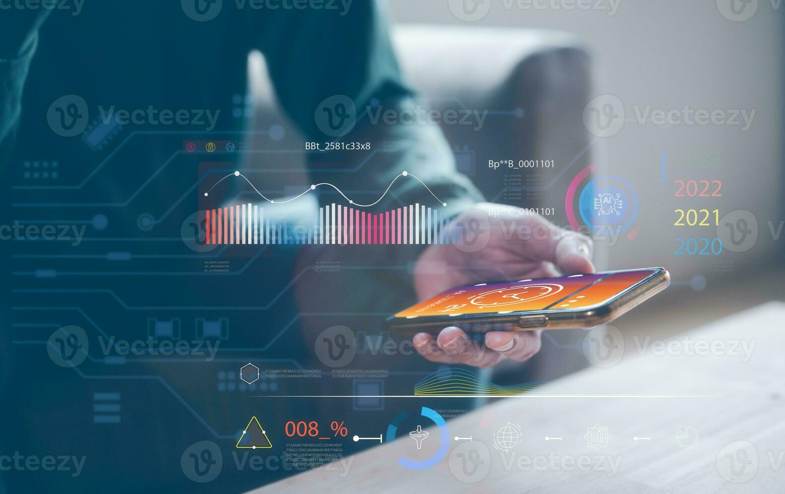 artificial intelligence Digital transformation change management, internet of things. man  holding smartphone working on virtual diagram, smart industry.Ai tech,data analysis photo