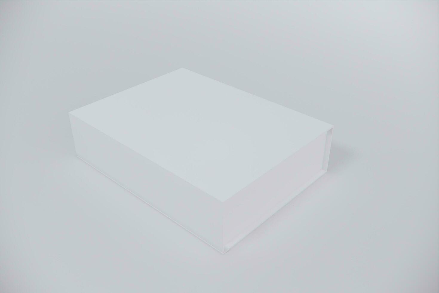 White closed square folding gift box mock up on white background. Side view. 3d illustration. photo