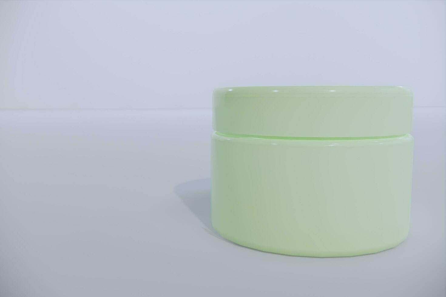 Green blank glossy cosmetic plastic jar mock up template on isolated white background, cosmetic container for body cream, gel, butter, bath salt, skin care, powder. 3D illustration photo