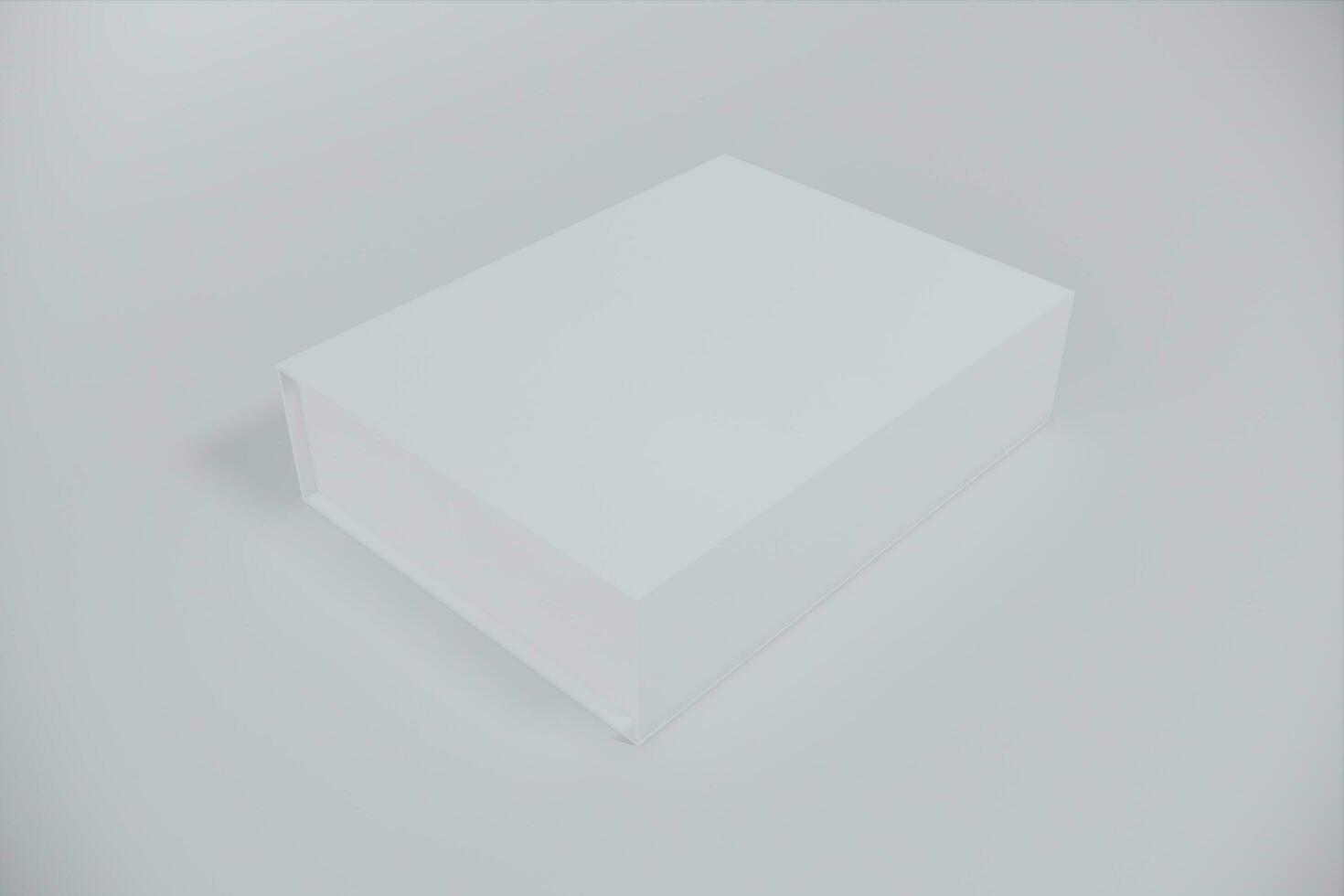 White closed square folding gift box mock up on white background. Side view. 3d illustration. photo