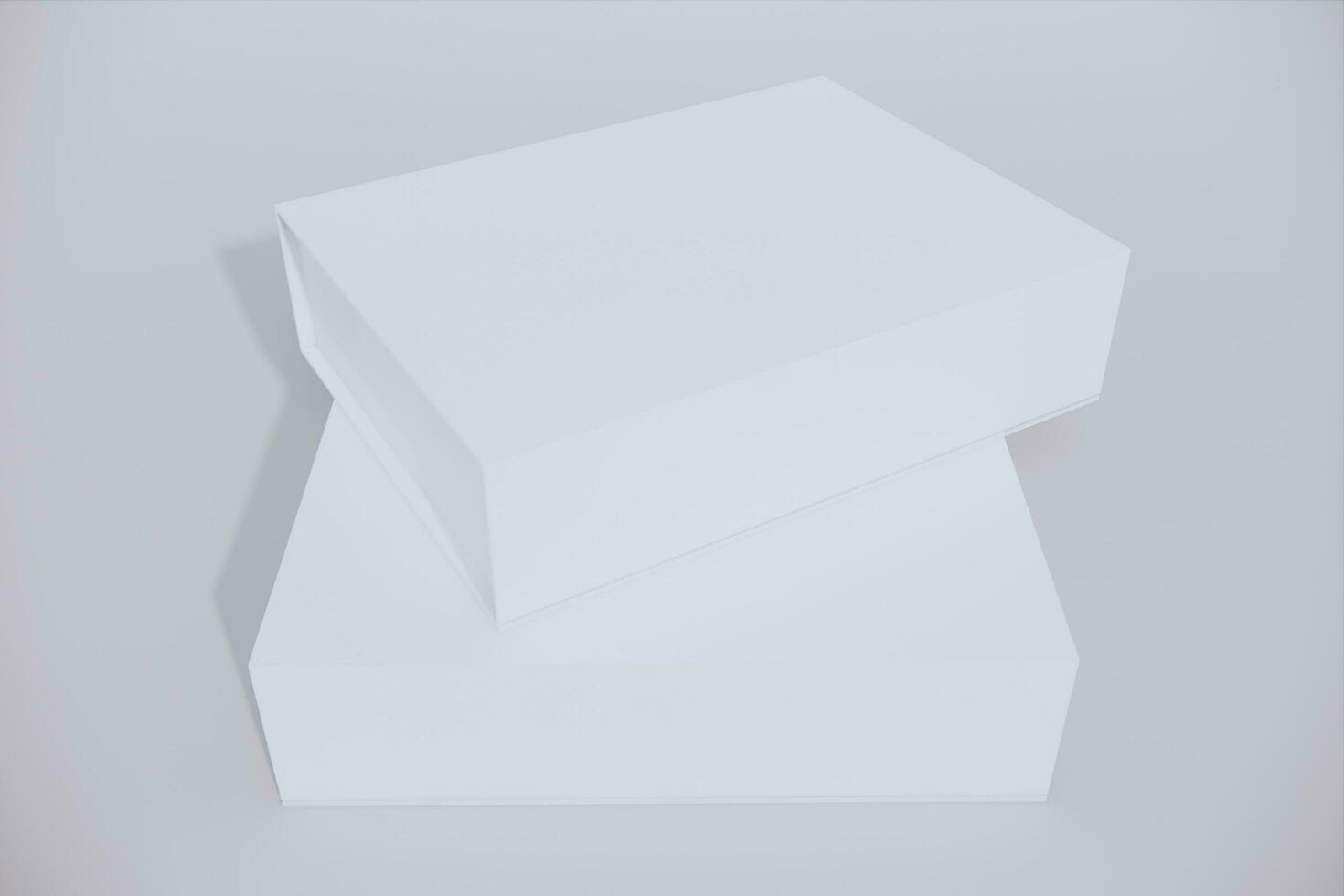 White closed square folding gift box mock up on white background. Side view. 3d illustration. photo