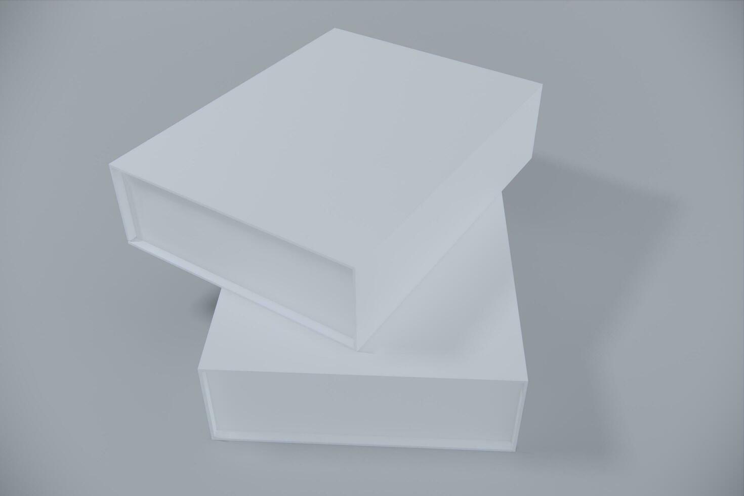 White closed square folding gift box mock up on white background. Side view. 3d illustration. photo