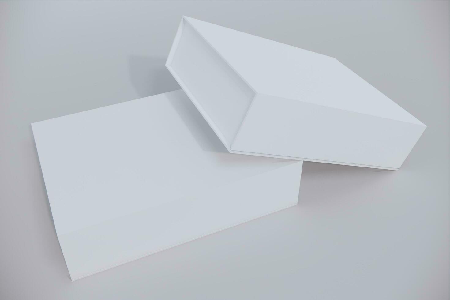 White closed square folding gift box mock up on white background. Side view. 3d illustration. photo