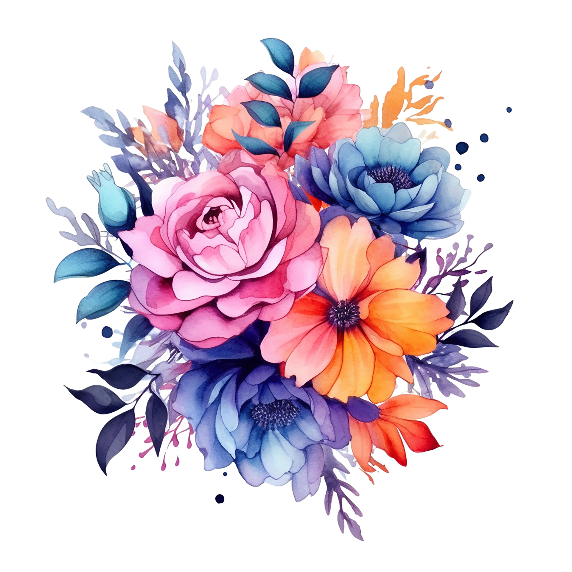 Watercolor Floral Flower Design, Watercolor Flower Arrangements Florals,  Watercolor Flower Design, Flower Sublimation Floral Clipart, Wedding  Decoration, AI Generated 24583885 PNG