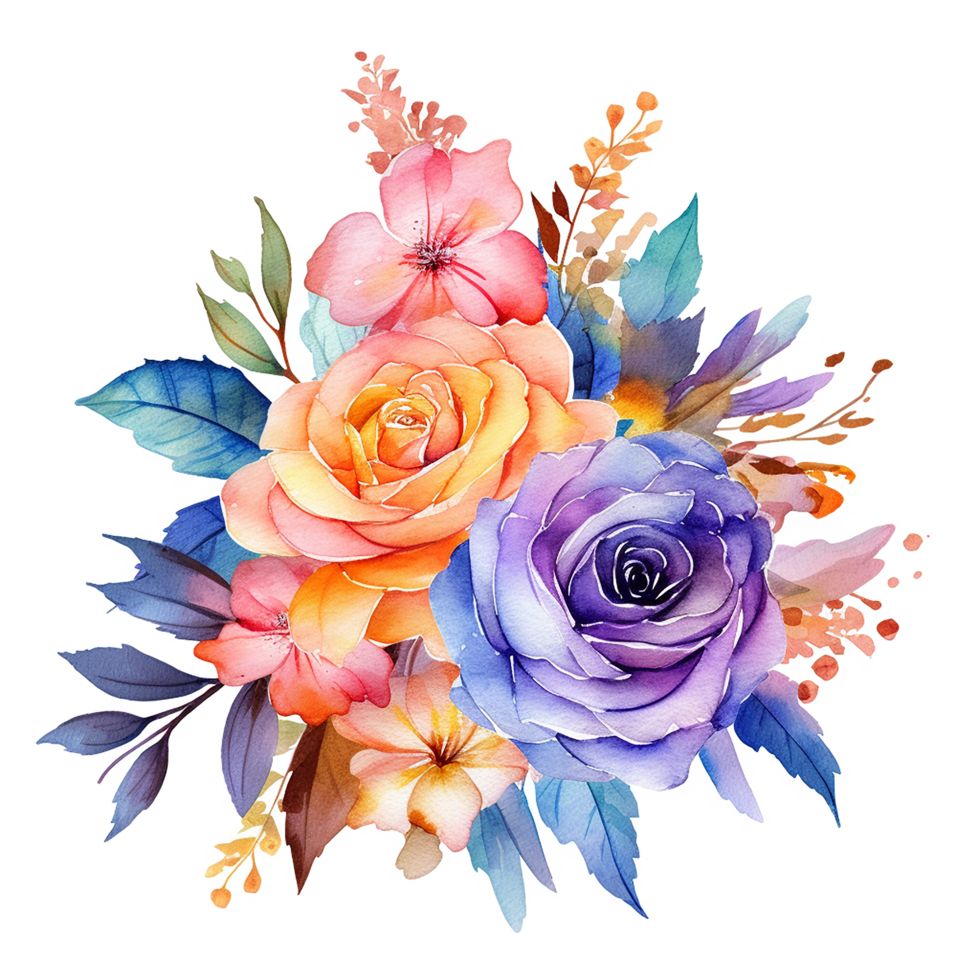 Aquarell Blumen- Blume Design, Aquarell Blume Vereinbarungen Blumen, Aquarell Blume Design, Blume Sublimation Blumen- Clip Art, Hochzeit Dekoration, ai generiert png