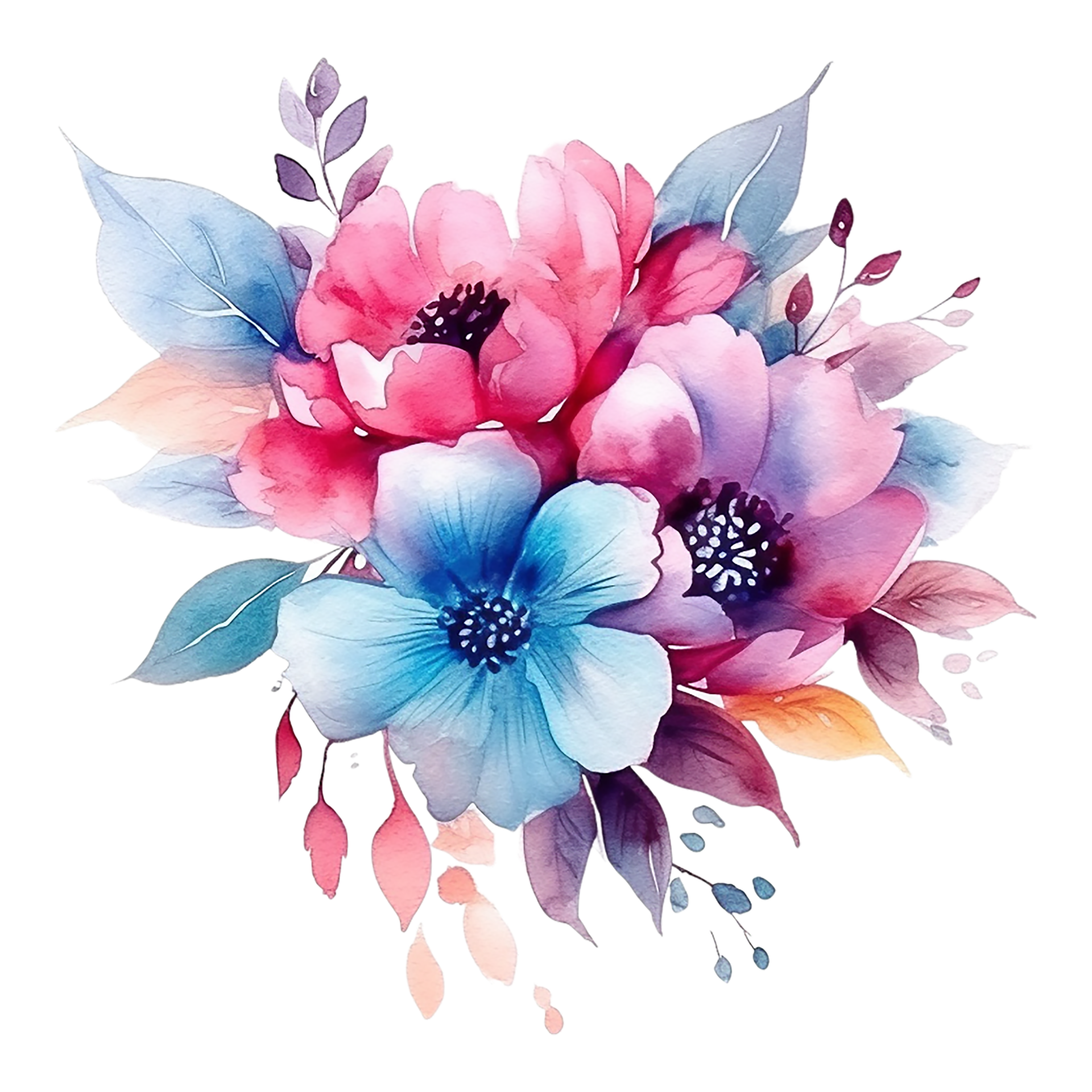 Watercolor Floral Flower Design, Watercolor Flower Arrangements Florals,  Watercolor Flower Design, Flower Sublimation Floral Clipart, Wedding  Decoration, AI Generated 24583885 PNG