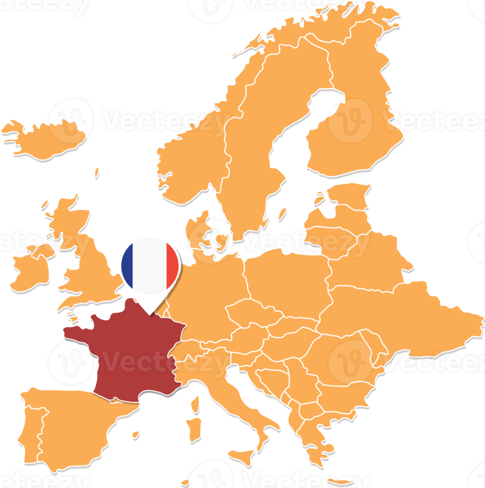 Frankrike Karta i Europa, Frankrike plats och flaggor. png