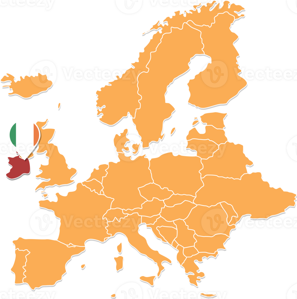 Ireland map in Europe, Ireland location and flags. png